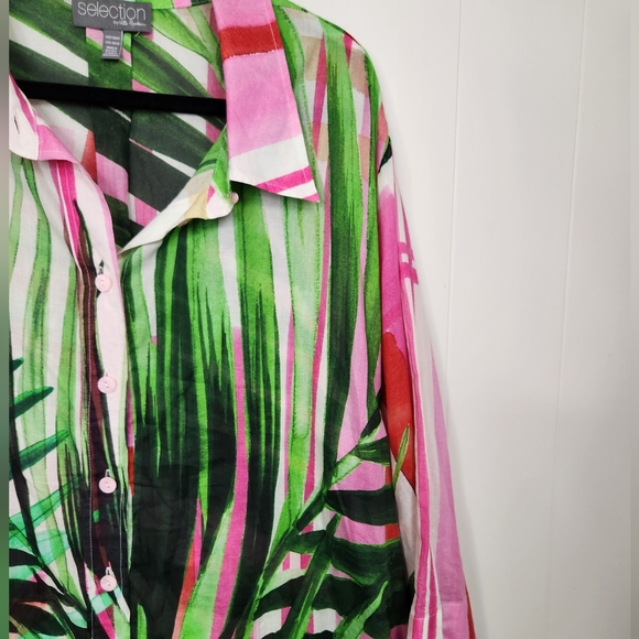 Selection Ulla Popken Tropical Button Down Tunic Blouse Flowy Plus Size 28 30 - Picture 6 of 12